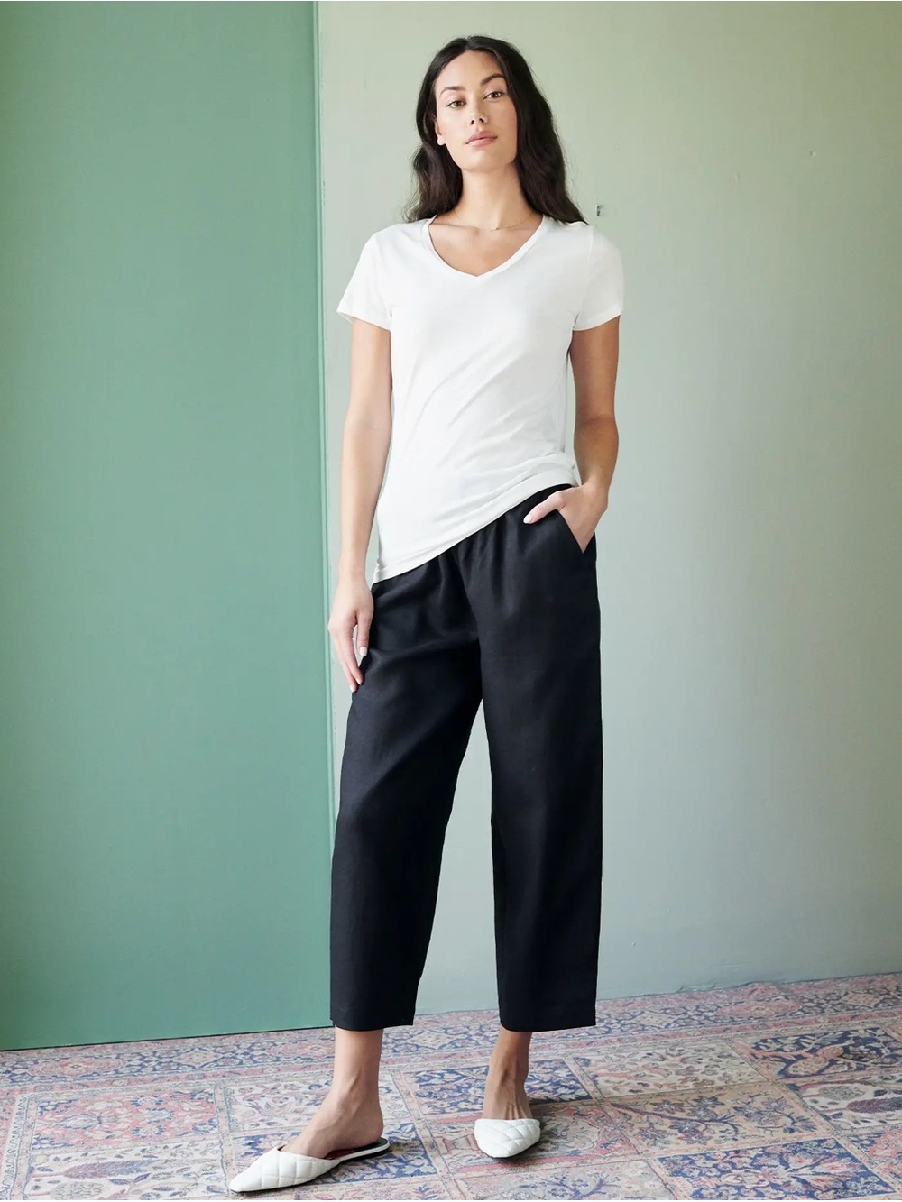 Quince Black Cropped Wide-Leg Pants